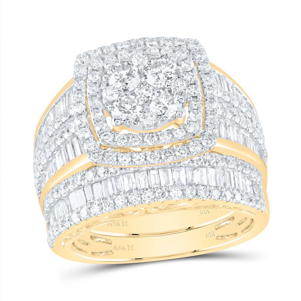 2-1/2 ct Cushion Double Halo Bridal Set, 14K Yellow Gold