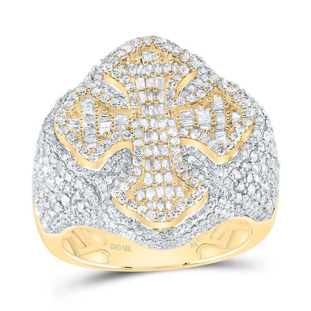 3 ct Diamond Cross Men's Ring in 10K Yellow Gold