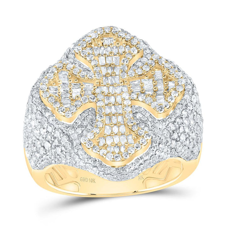 3 ct Diamond Cross Men's Ring in 10K Yellow Gold