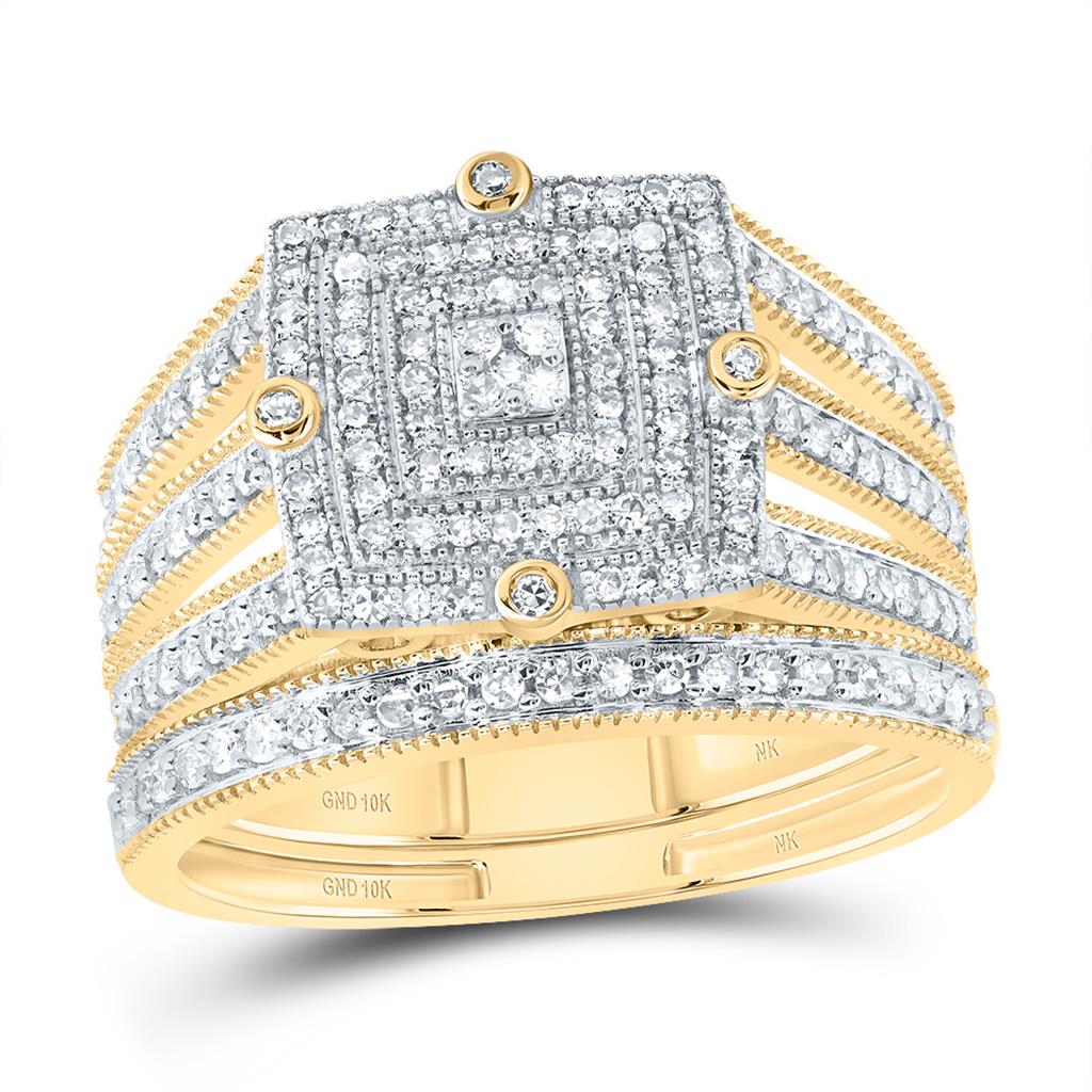 1/2 ct Square Double Halo Bridal Set in 10K Gold