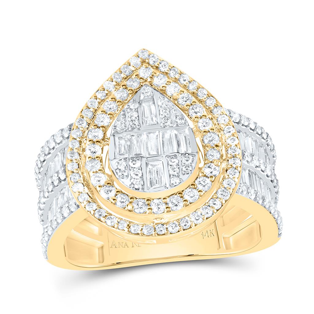 1-3/8 ct Pear & Baguette Bridal Ring in 14K Gold