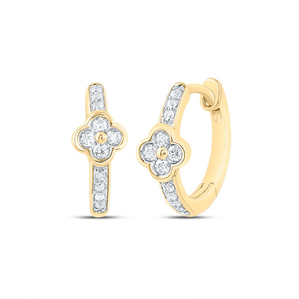 1/10 ct Diamond Clover Hoop Earrings in 10K Gold