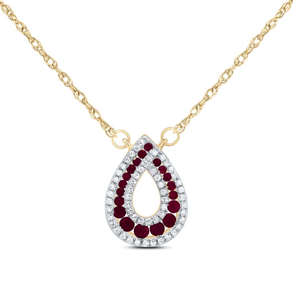 Diamond & Ruby Pear Necklace, 18 Inch in 14K Gold