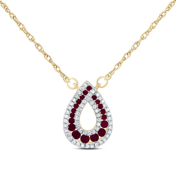 Diamond & Ruby Pear Necklace, 18 Inch in 14K Gold