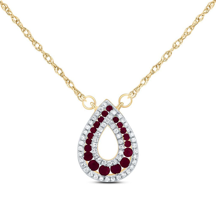 Diamond & Ruby Pear Necklace, 18 Inch in 14K Gold