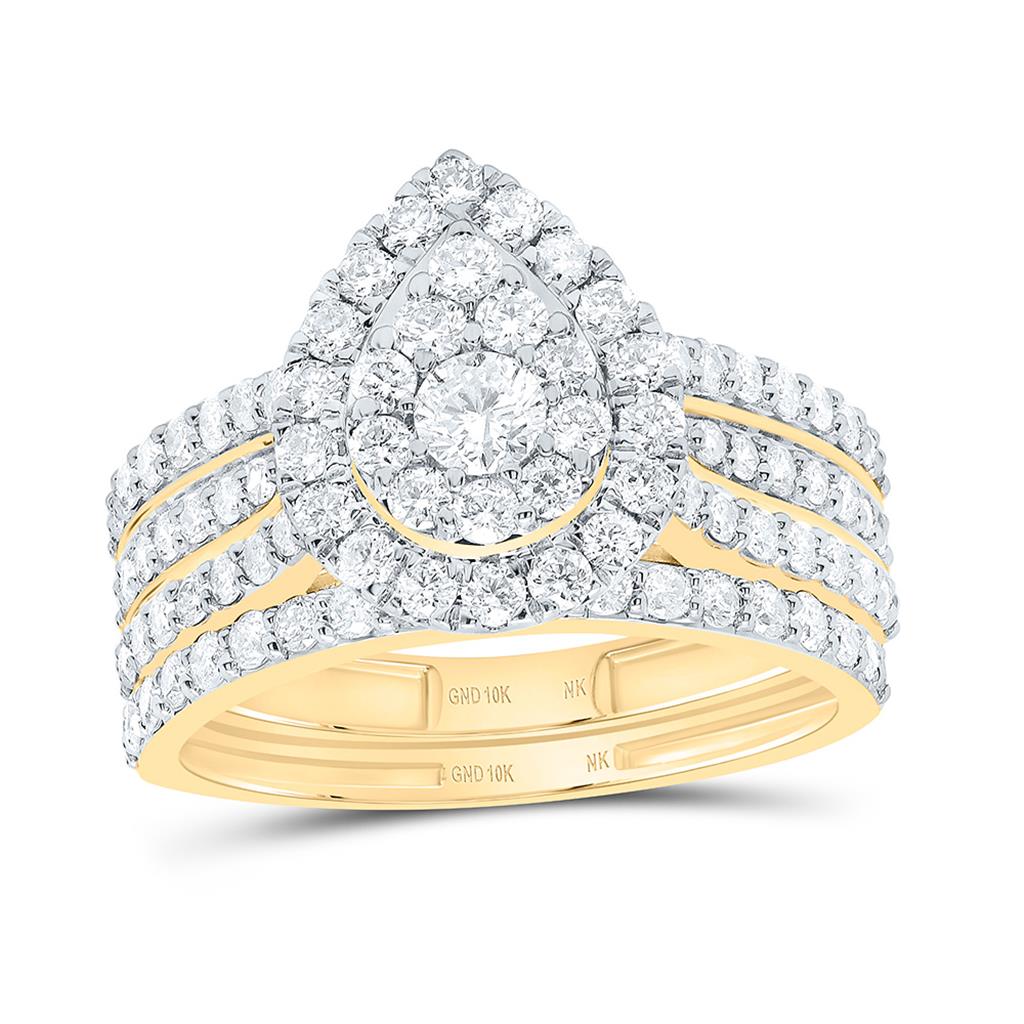 1-3/8 ct Pear Diamond Halo Bridal Set in 10K Gold