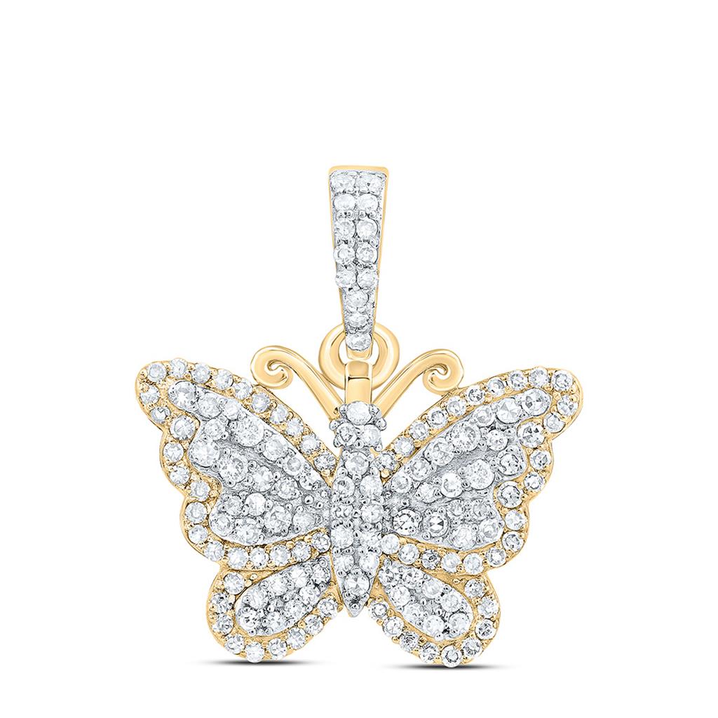 3/8 ct Diamond Butterfly Pendant, 14K Yellow Gold
