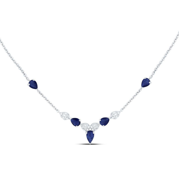 Diamond & Blue Sapphire Pear Necklace, 18 Inch 14K Gold