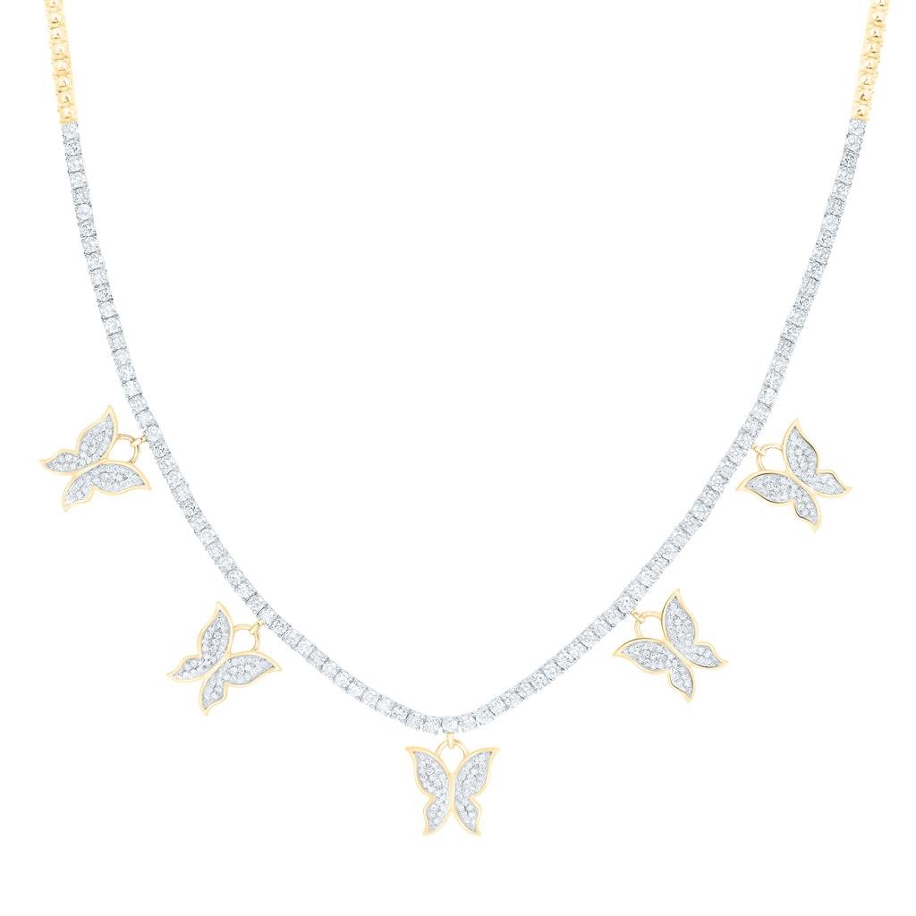 4-1/3 ct Diamond Butterfly Necklace, 17 Inch 14K Gold