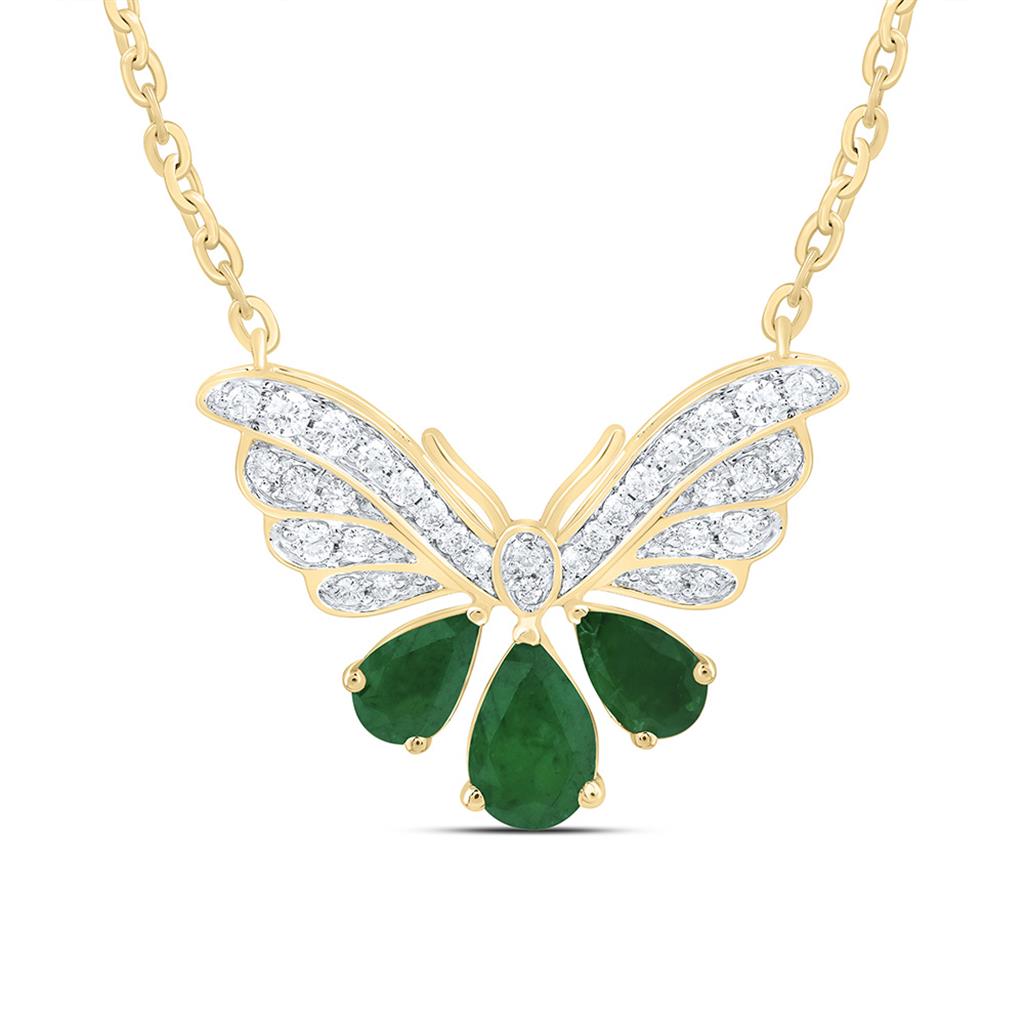 Diamond & Emerald Butterfly Necklace, 18 Inch 14K Gold