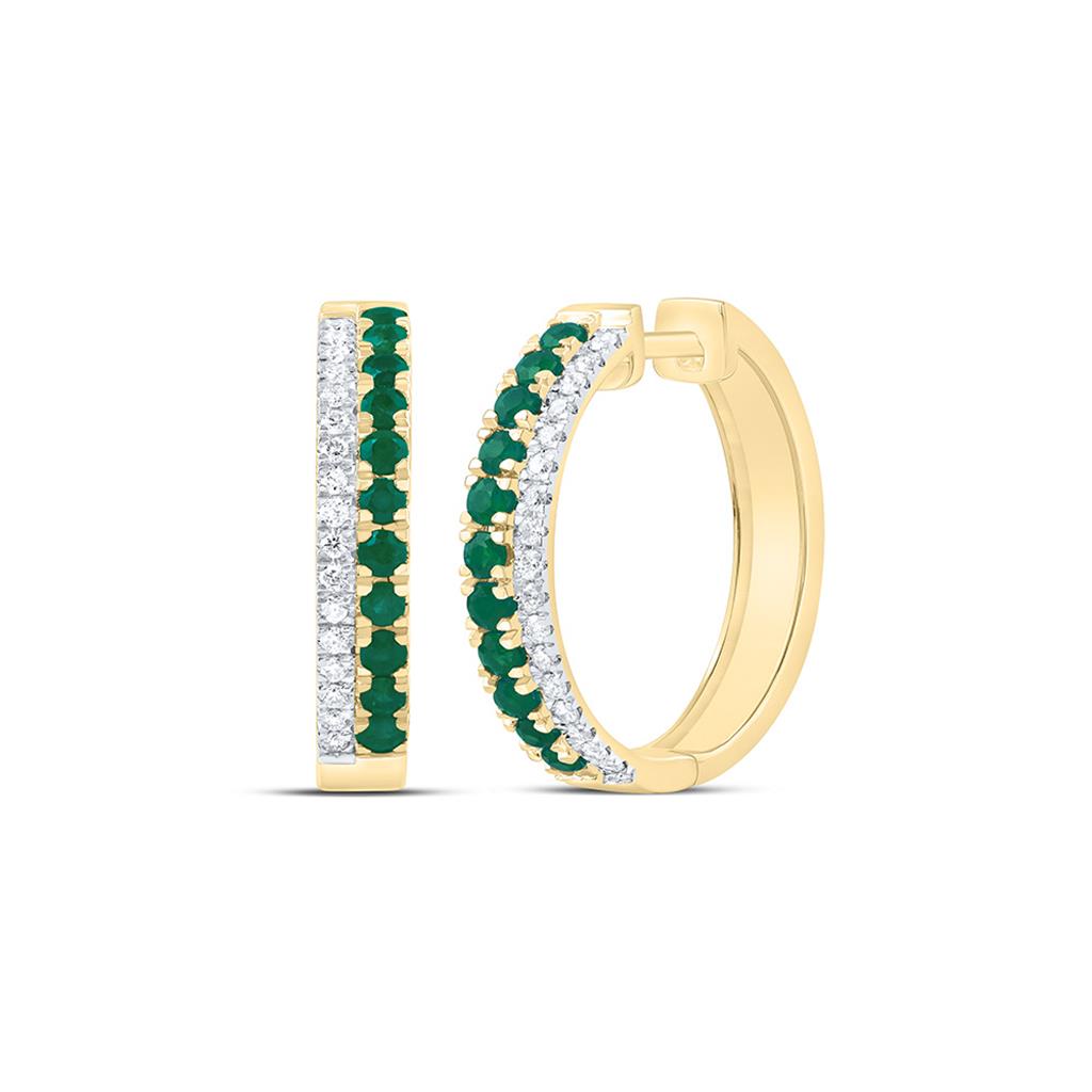 Diamond & Emerald Hoop Earrings in 14K Yellow Gold