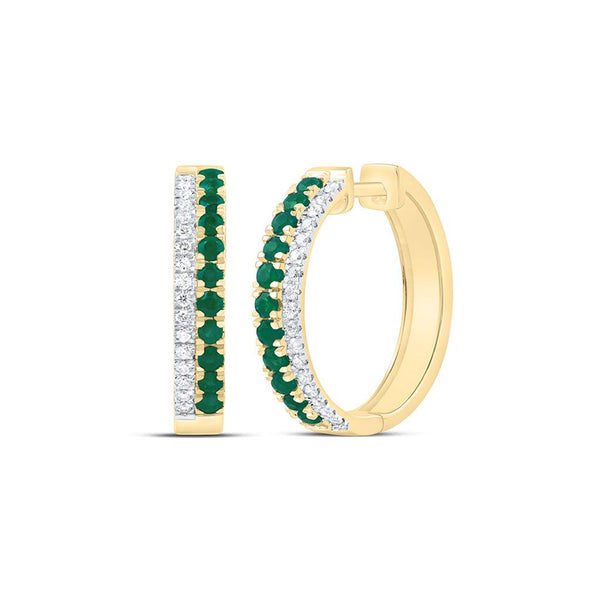 Diamond & Emerald Hoop Earrings in 14K Yellow Gold