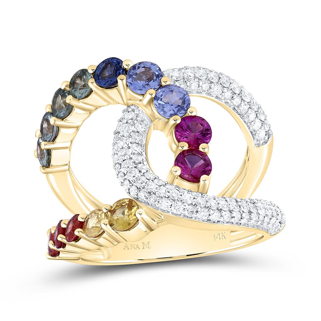 Diamond & Multi-Colour Sapphire Ring in 14K Gold