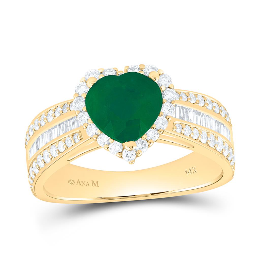 3/4 ct Diamond & Emerald Heart Ring in 14K Yellow Gold