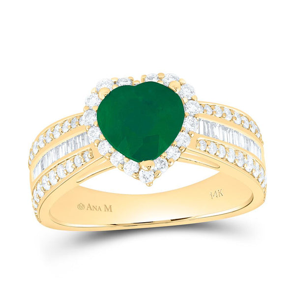 3/4 ct Diamond & Emerald Heart Ring in 14K Yellow Gold