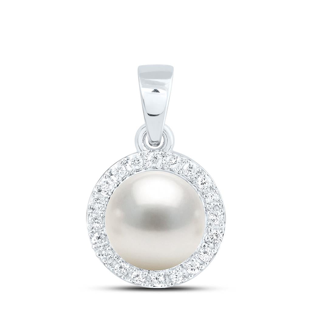 7mm Pearl & Diamond Pendant in 14K Yellow Gold