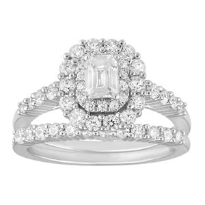 Ladies Bridal Ring Set 1.25 cttw Round/Emerald Diamond 14K White Gold