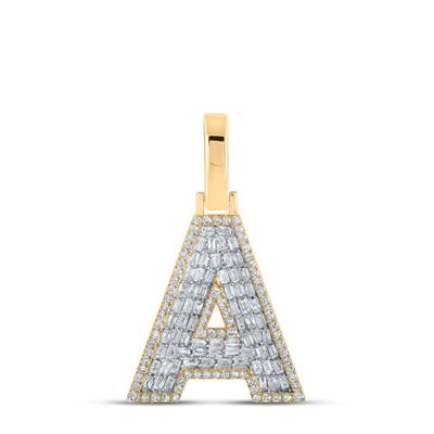 10kt Yellow Gold Round and Baguette Diamond Initial Pendant