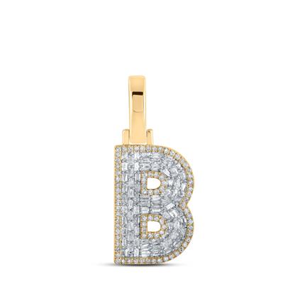 10kt Yellow Gold Round and Baguette Diamond Initial Pendant