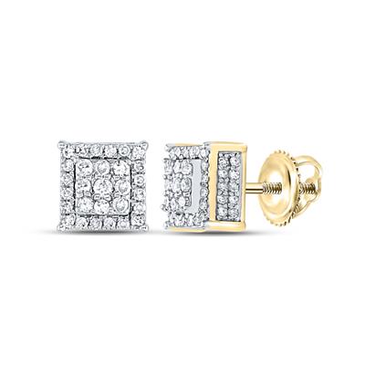 10K Yellow Gold Round Diamond Square Earrings 1/2 cttw diamond