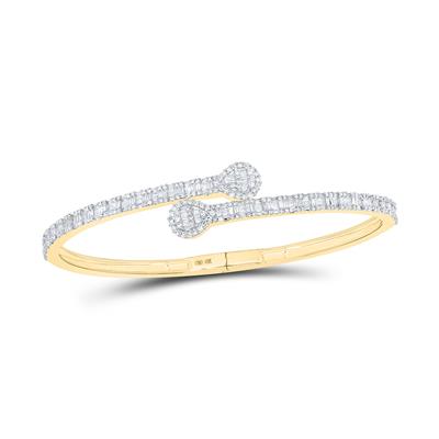 10kt Gold 1 5/8 cttw Round and Baguette Diamond Cuff Bracelet