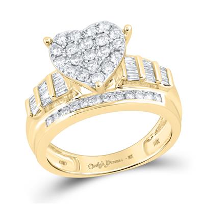10kt Gold 1.00cttw Round and Baguette Diamond Heart Ring